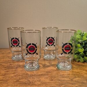 CURLING Themed Set of 4 Highball Tumbler Drinking Glasses